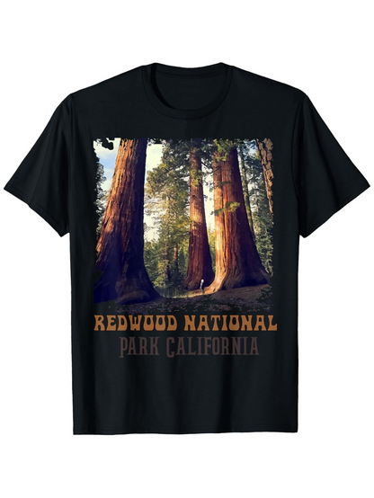 Men's Graphic T-Shirt Redwood National Park California Sunlight Through Ancient Giant Trees
