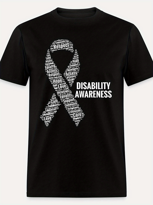 Men's Graphic T-Shirt Disability Awareness With Inspiring Words Forming Charity Ribbon