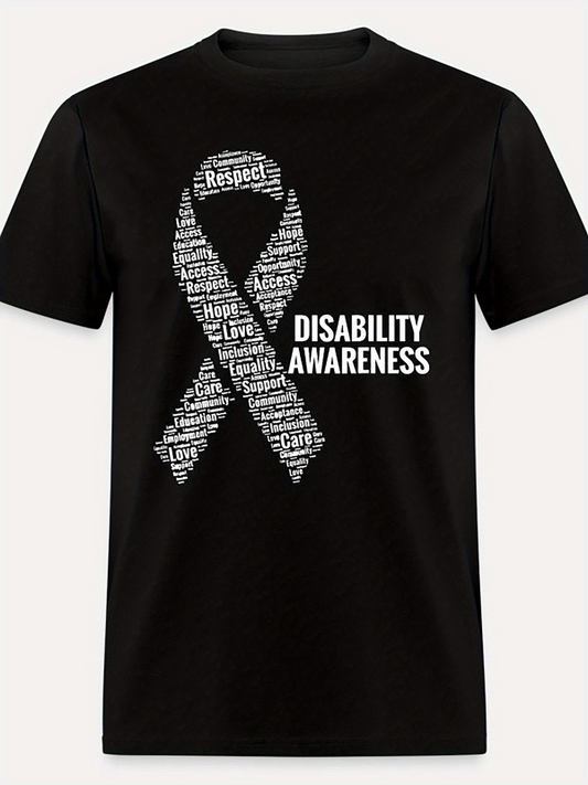 Men's Graphic T-Shirt Disability Awareness With Inspiring Words Forming Charity Ribbon
