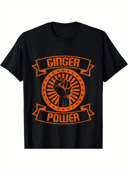 Men's Graphic T-Shirt Ginger Power Raised Fist Surrounded By Radiating Orange Sunburst