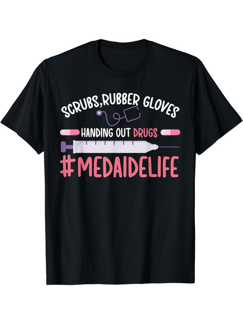 Men's Graphic T-Shirt Scrubs Rubber Gloves Pink Syringe And Heartbeat Lines Medaide Life T Shirt