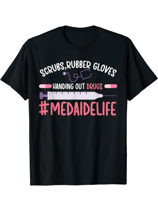 Men's Graphic T-Shirt Scrubs Rubber Gloves Pink Syringe And Heartbeat Lines Medaide Life T Shirt