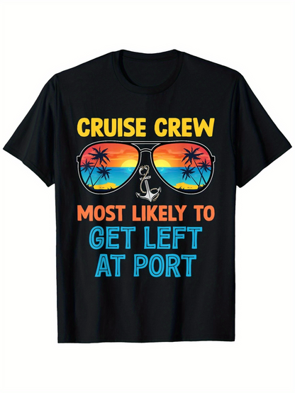 Men's Graphic T-Shirt Cruise Crew Funny Tropical Sunglasses With Sunset Palm Trees Shirt