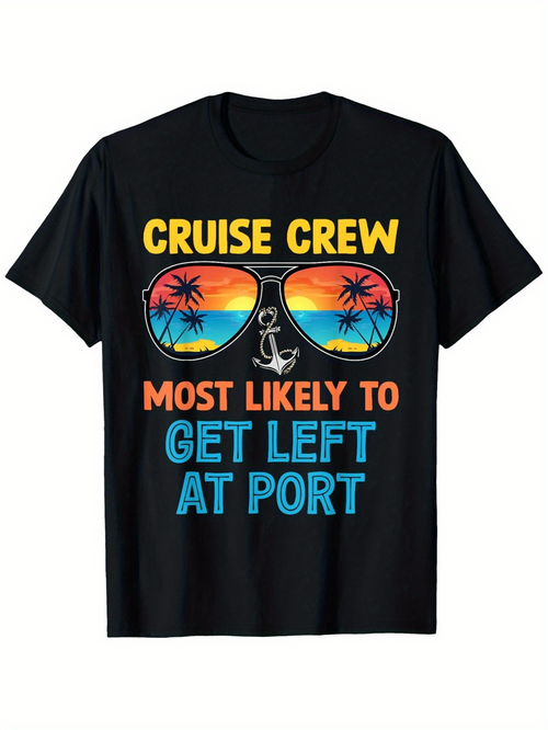 Men's Graphic T-Shirt Cruise Crew Funny Tropical Sunglasses With Sunset Palm Trees Shirt
