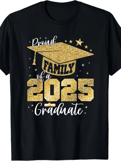 Men's Graphic T-Shirt Proud Family Of A 2025 Graduate With Glittering Gold Graduation Cap