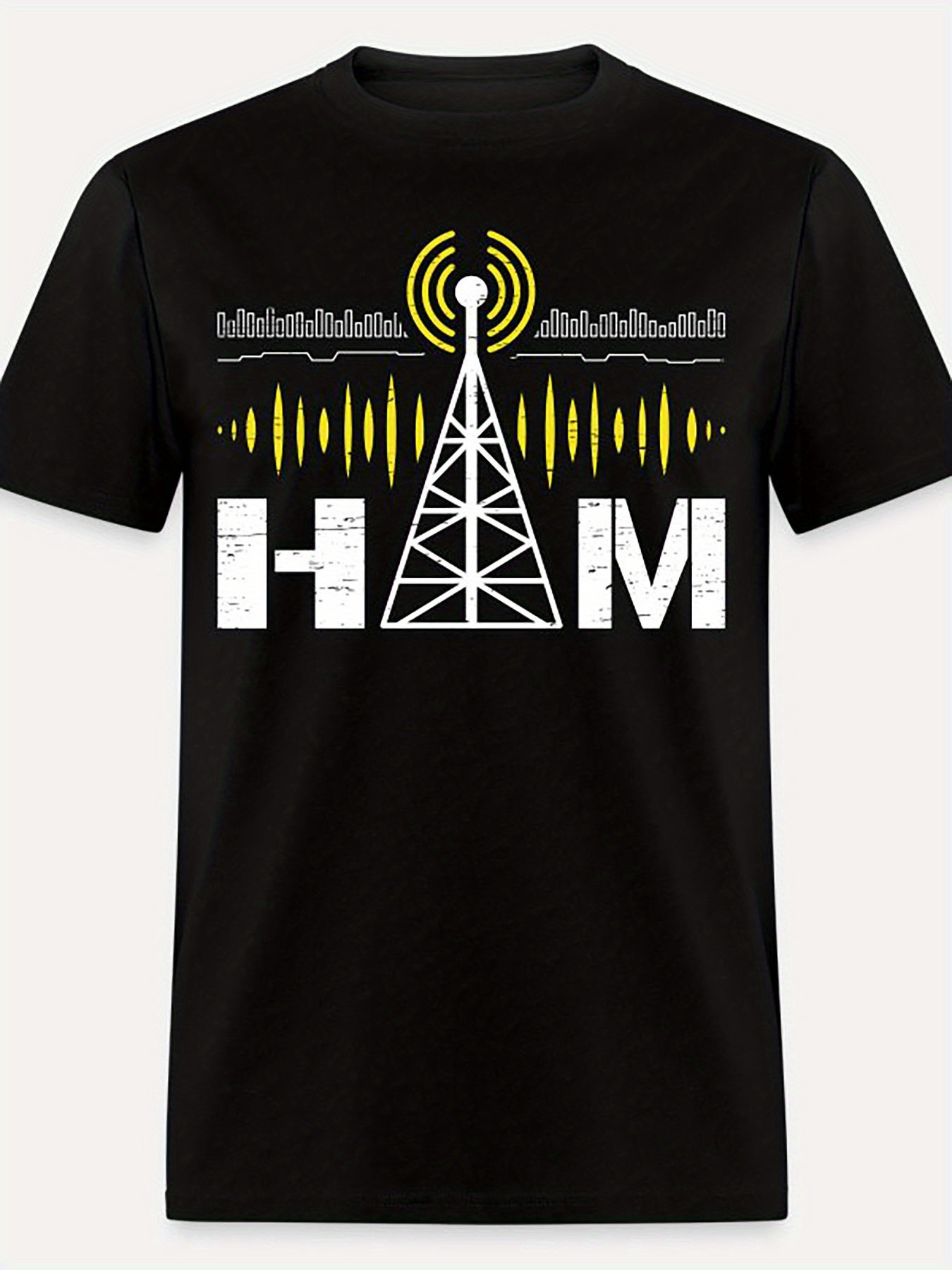 Men's Graphic T-Shirt Ham Pattern With Yellow Radio Waves And Broadcast Tower