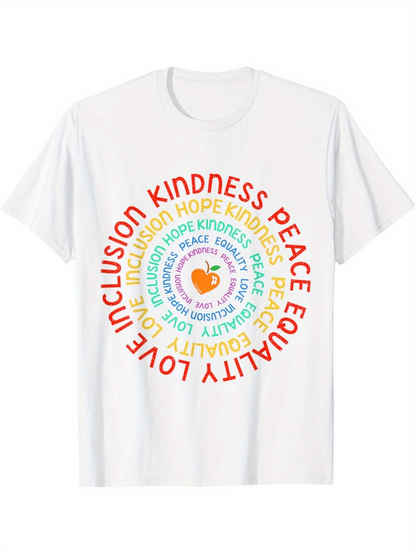 Men's Graphic T-Shirt Kindness Peace Equality Inclusion Hope Among Rainbow Colors Around Heart