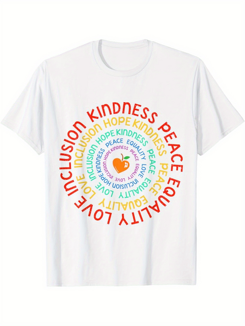 Men's Graphic T-Shirt Kindness Peace Equality Inclusion Hope Among Rainbow Colors Around Heart