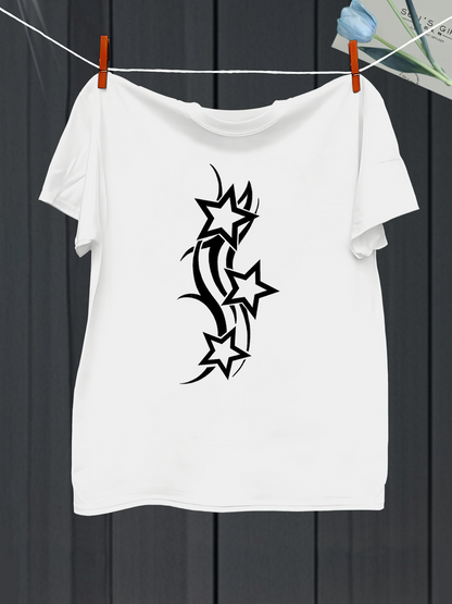 Men's Graphic T-Shirt Abstract Tribal Pattern With Bold Black Spikes And Flowing Star Shapes