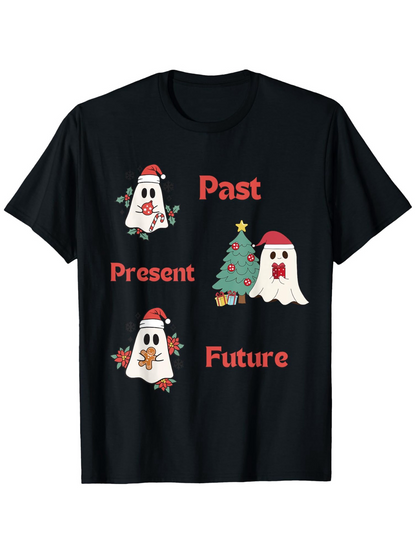 Men's Graphic T-Shirt Past Present Future With Gingerbread Cookies And Christmas Tree Ghost