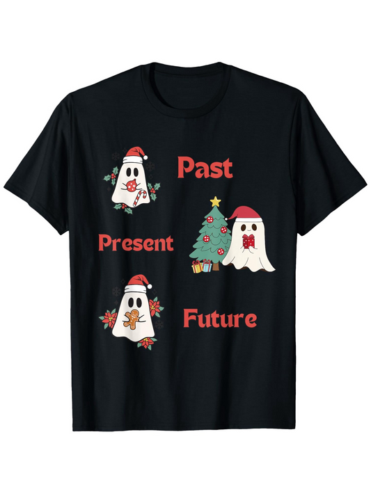 Men's Graphic T-Shirt Past Present Future With Gingerbread Cookies And Christmas Tree Ghost