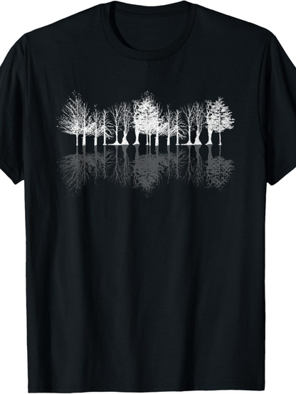 Men's Graphic T-Shirt Reflective Forest With Bare Winter Trees In Still Water