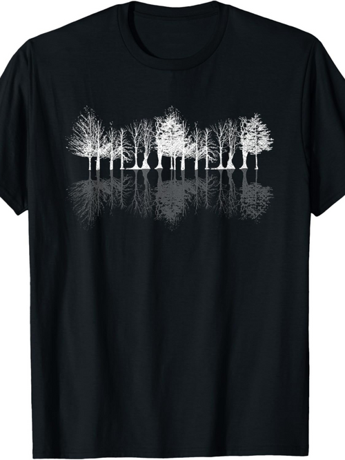 Men's Graphic T-Shirt Reflective Forest With Bare Winter Trees In Still Water