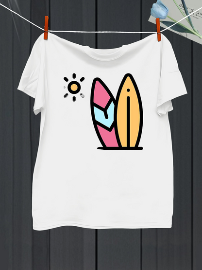 Men's Graphic T-Shirt Sunny Beach With Playful Pastel Colored Surfboards