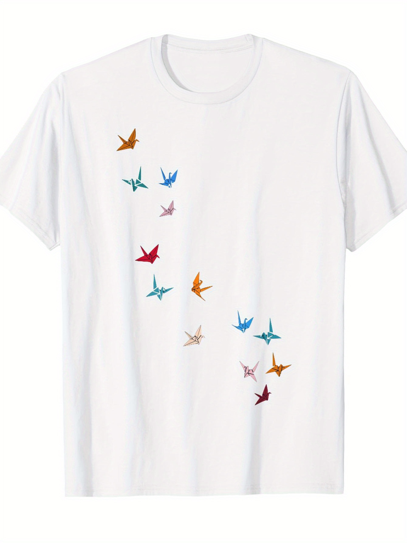 Men's Graphic T-Shirt Colorful Origami Cranes Flying In A Gentle Curved Pattern T Shirt