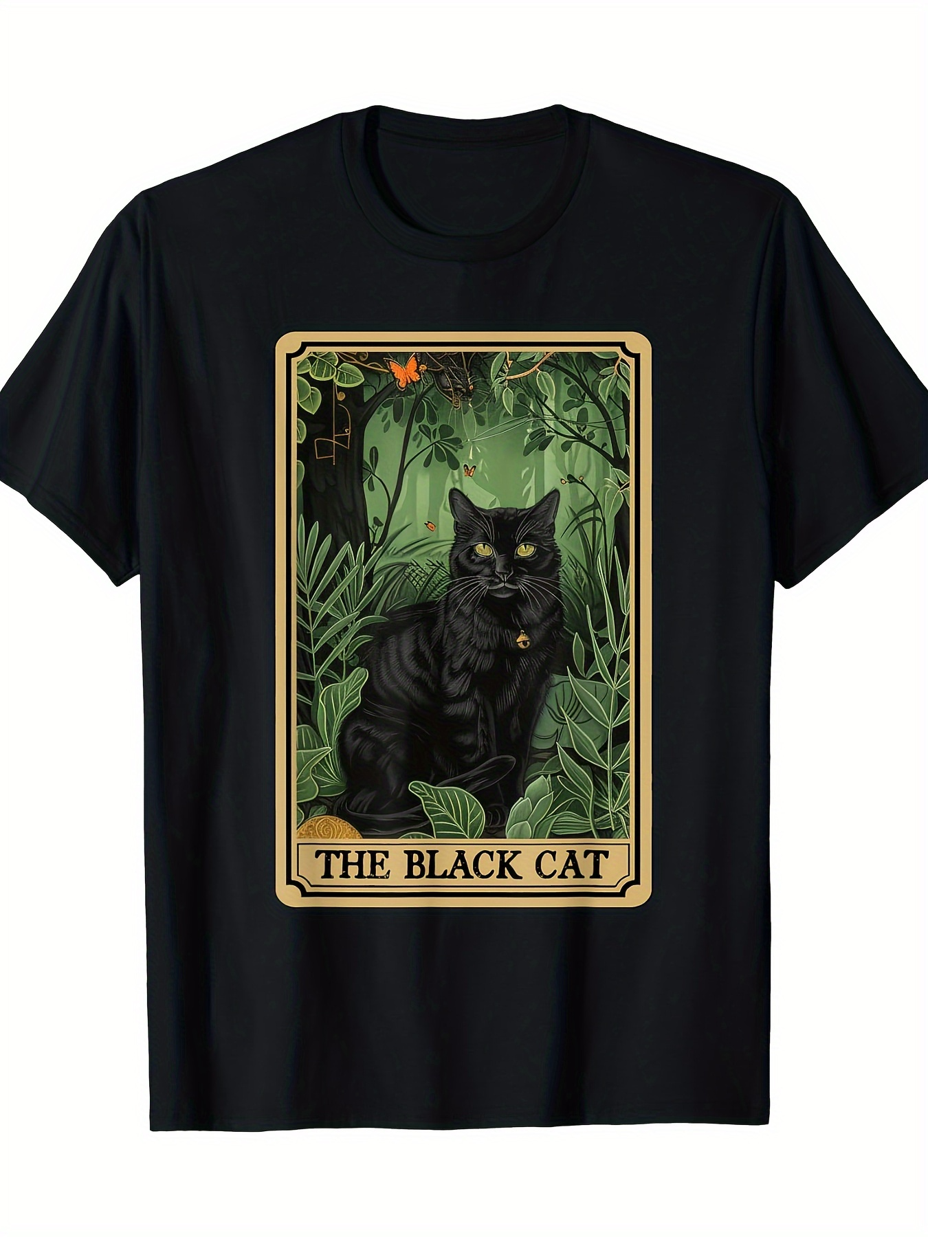 Men's Graphic T-Shirt The Black Cat Mysterious Jungle Greenery With Golden Framed Art Featuring Cat