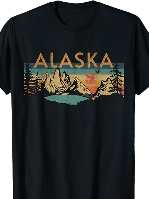 Men's Graphic T-Shirt Alaska Majestic Mountains With Sunset Pine Trees And Serene Lake