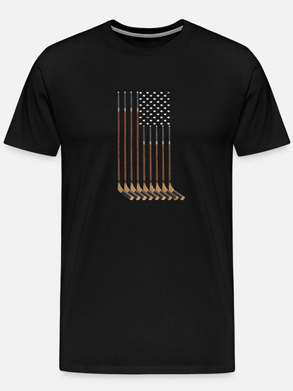 Men's Graphic T-Shirt Rustic American Flag With Stripes Formed By Vintage Wooden Hockey Sticks
