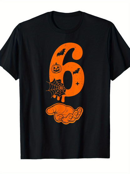 Men's Graphic T-Shirt Spooky Pumpkins Spider Web And Bats Halloween Hand Six
