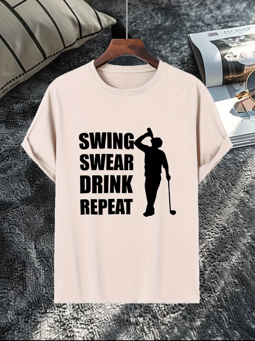 Men's Graphic T-Shirt Swing Swear Drink Repeat With Silhouette Of Golfer Holding Club