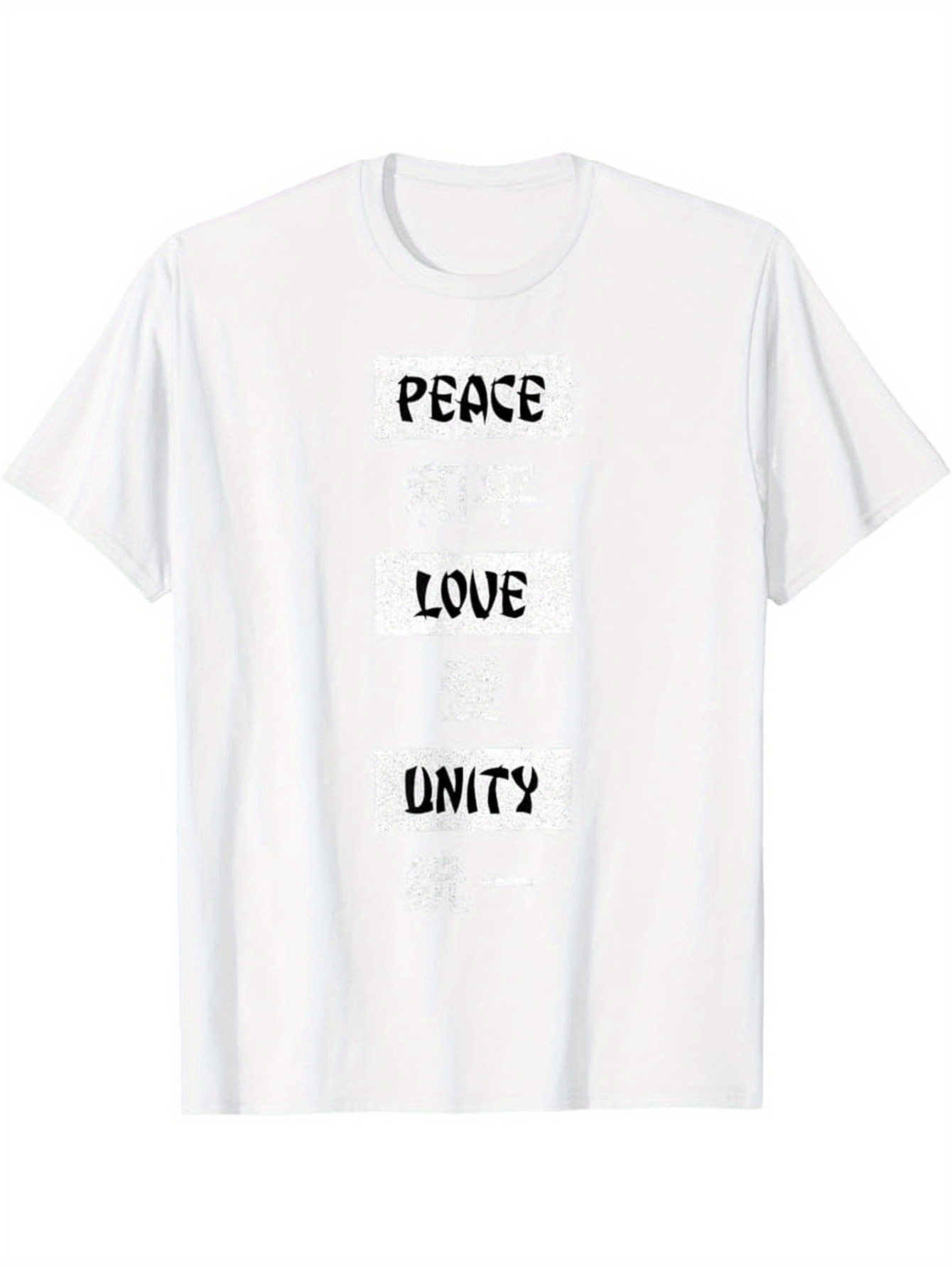 Men's Graphic T-Shirt Peace Love Unity Artistic Bold Letters With Minimalist Design White Shirt