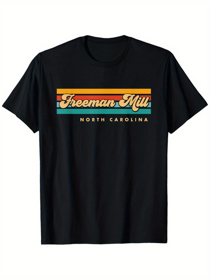 Men's Graphic T-Shirt Freeman Mill North Carolina Retro Stripes Across Classic Cotton Shirt