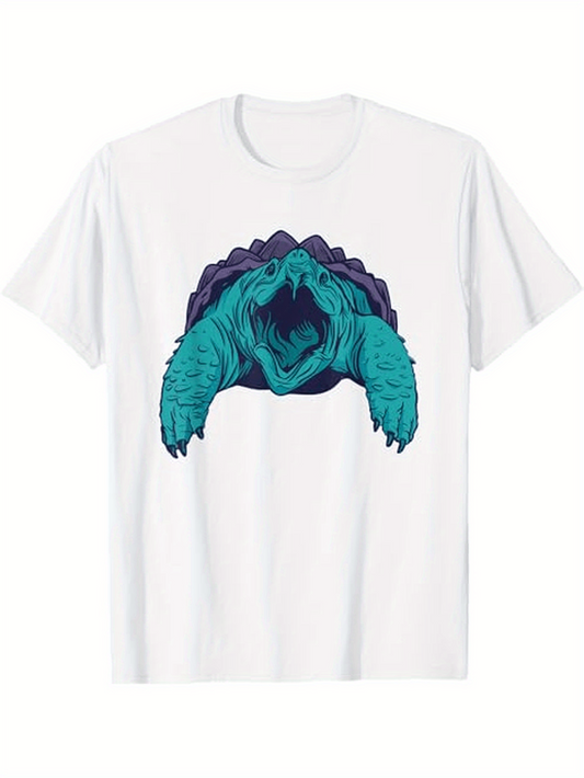Men's Graphic T-Shirt Vibrant Teal Sea Creature Emerging From Shadows Turtle