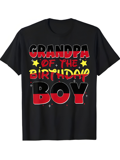 Men's Graphic T-Shirt Grandpa Of The Birthday Boy Colorful Text With Yellow Stars Boy