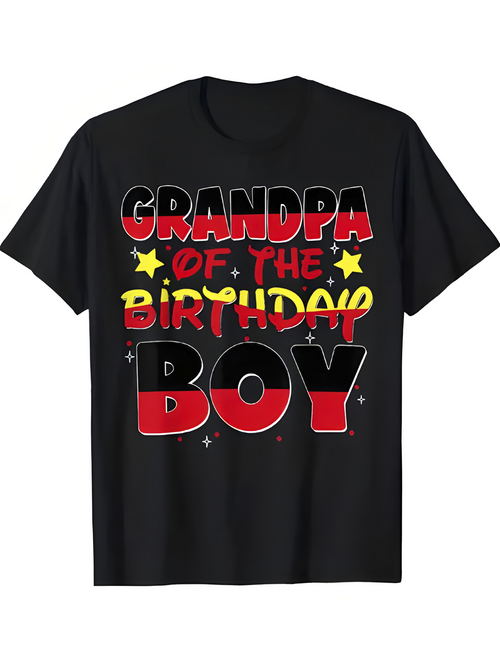 Men's Graphic T-Shirt Grandpa Of The Birthday Boy Colorful Text With Yellow Stars Boy