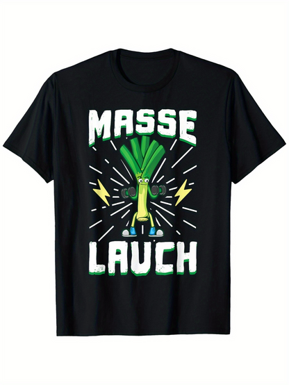 Men's Graphic T-Shirt Electric Cartoon With Pulsing Vegetables And Colorful Leek