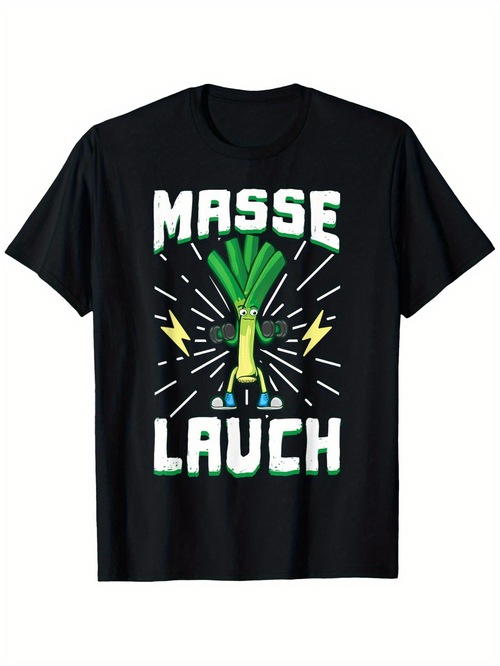 Men's Graphic T-Shirt Electric Cartoon With Pulsing Vegetables And Colorful Leek
