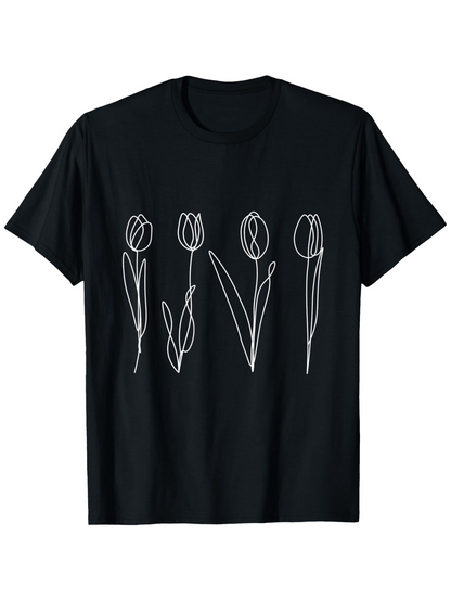Men's Graphic T-Shirt Minimalist Hand Drawn Line Artwork Of Elegant Tulip Flower