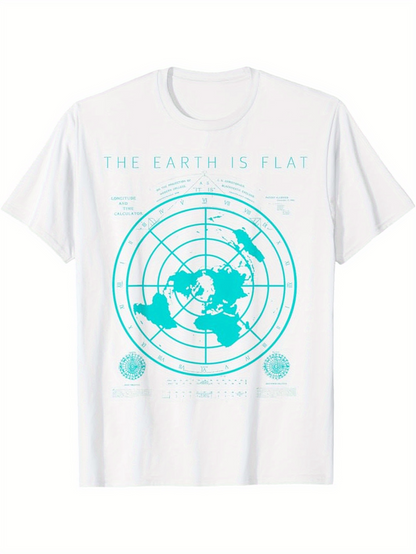 Men's Graphic T-Shirt The Earth Is Flat Cyan Mint Map Surrounded By Concentric Circle Design Globe