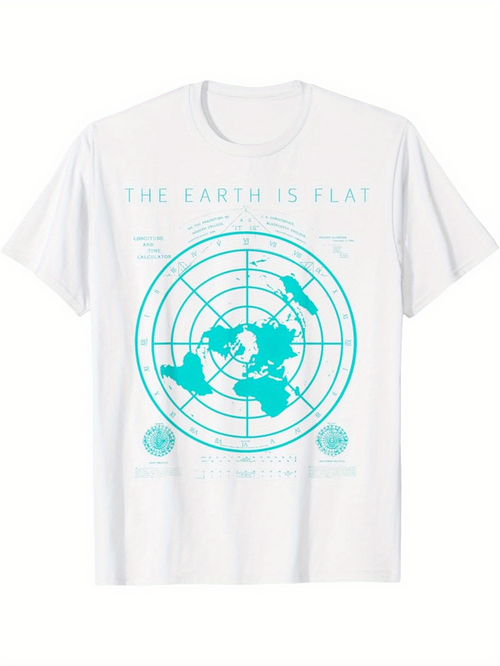 Men's Graphic T-Shirt The Earth Is Flat Cyan Mint Map Surrounded By Concentric Circle Design Globe