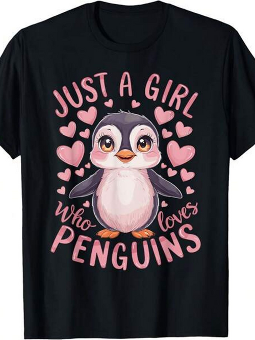 Men's Graphic T-Shirt Just A Girl Surrounded By Pink Hearts With Cute Penguin