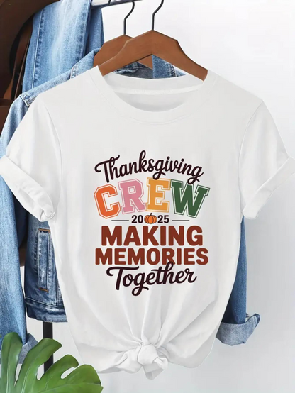 Men's Graphic T-Shirt Thanksgiving Crew Autumn Leaves Making Memories Together White T Shirt