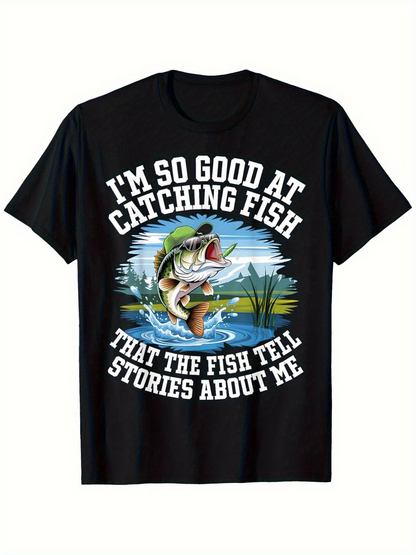 Men's Graphic T-Shirt Im So Good At Catching Fish With Splashing Water And Grass Under Jumping Fish