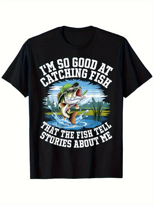 Men's Graphic T-Shirt Im So Good At Catching Fish With Splashing Water And Grass Under Jumping Fish