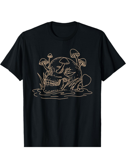 Men's Graphic T-Shirt Emerging Mushrooms With Nature Growing On Skull