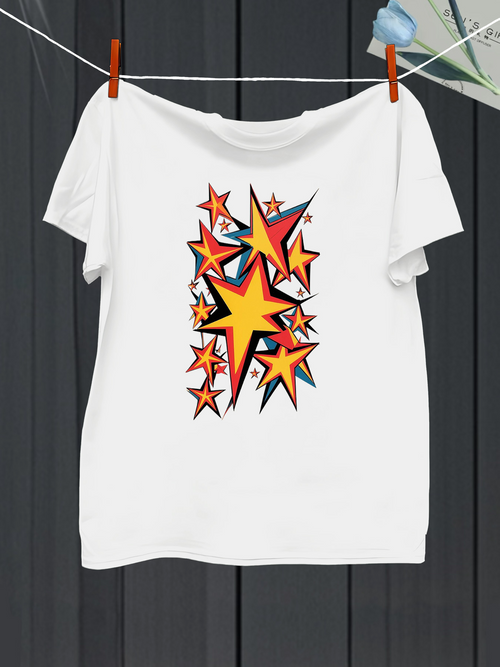 Men's Graphic T-Shirt Colorful Energetic Explosion With Bright Shining Pop Art Stars