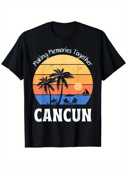 Men's Graphic T-Shirt Making Memories Together Sunset Palms With Tropical Silhouettes Beach Cancun