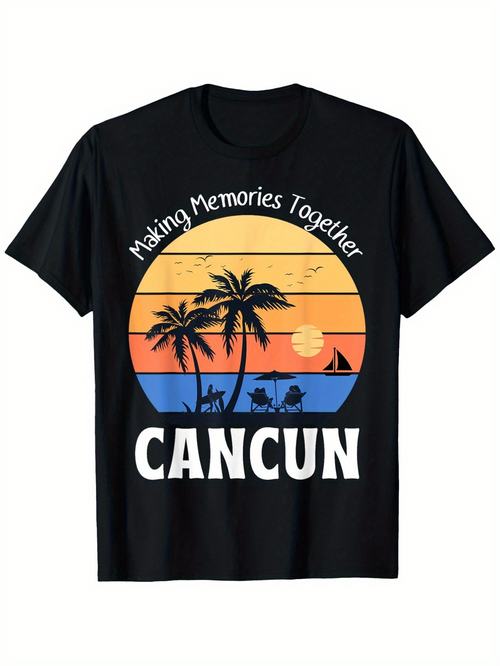 Men's Graphic T-Shirt Making Memories Together Sunset Palms With Tropical Silhouettes Beach Cancun