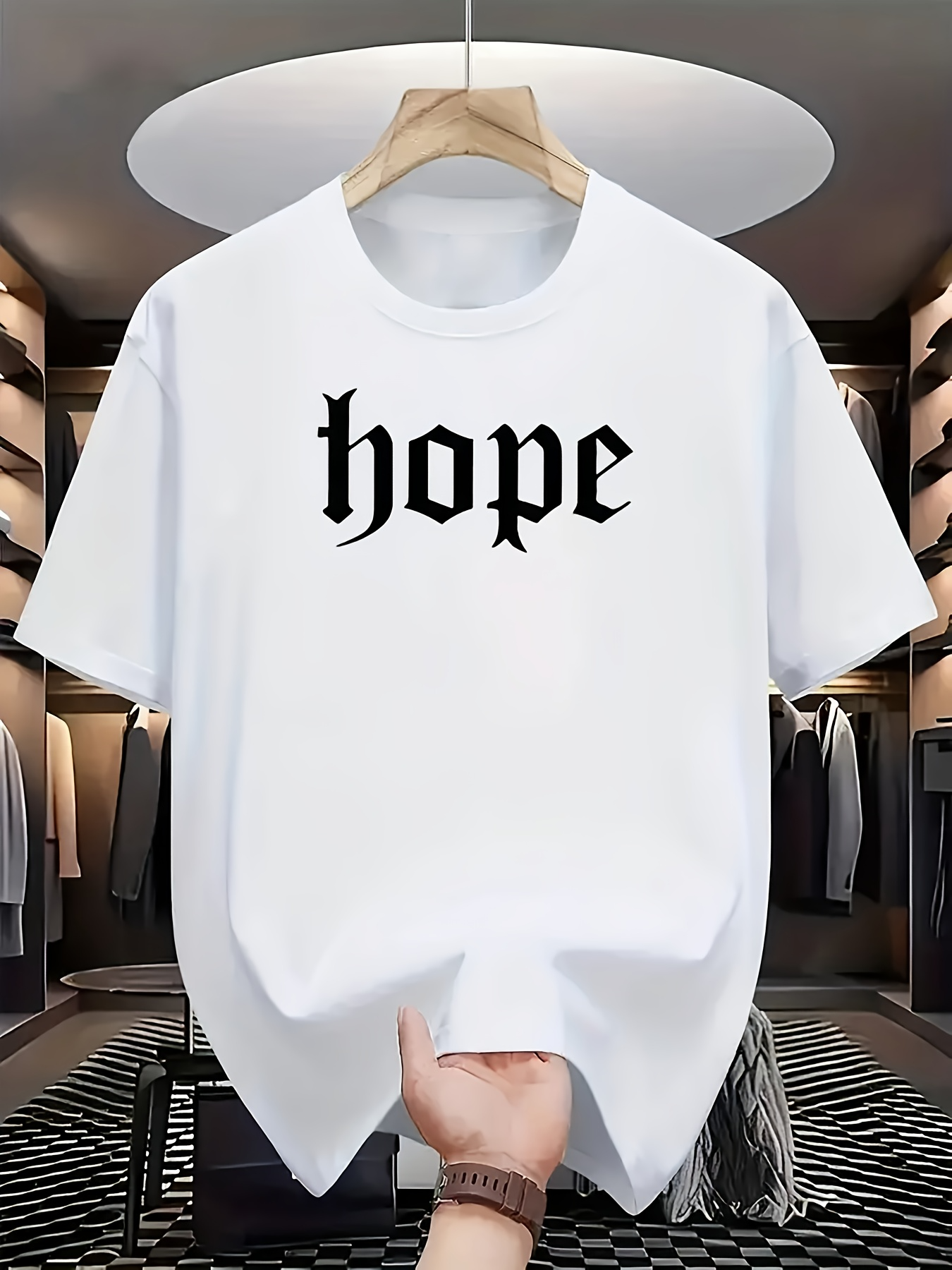 Men's Graphic T-Shirt Hope Blackletter Typography On Crisp White Cotton Hope