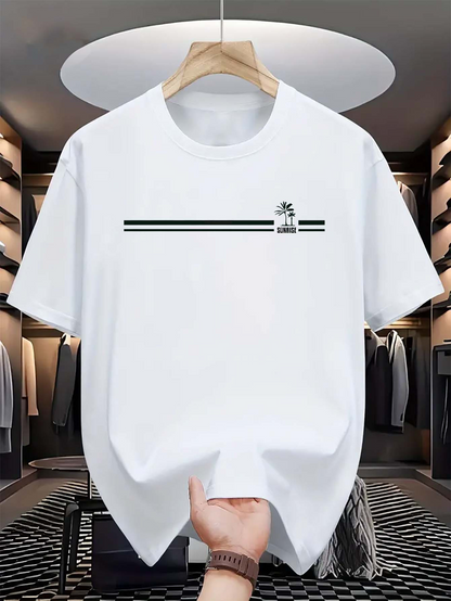 Men's Graphic T-Shirt Minimalist Parallel Lines With Small Palm Tree Print