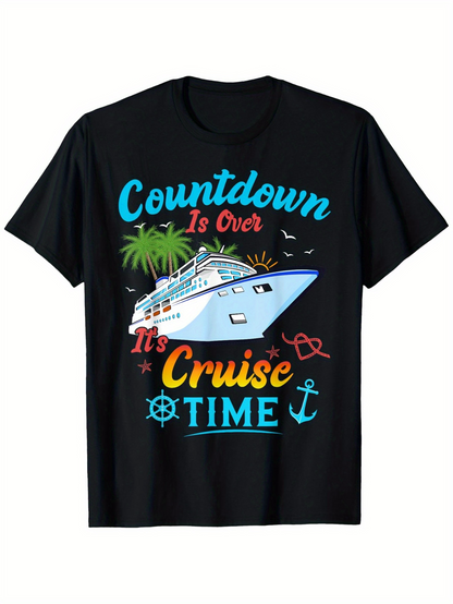 Men's Graphic T-Shirt Countdown Is Over Its Cruise Time Palm Trees Flamingos Ship