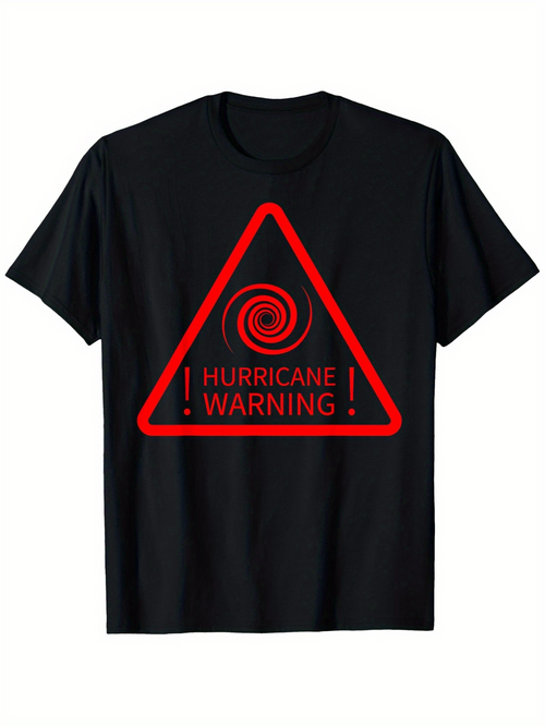 Men's Graphic T-Shirt Hurricane Warning Red Swirl Graphic Inside Bright Danger Triangle