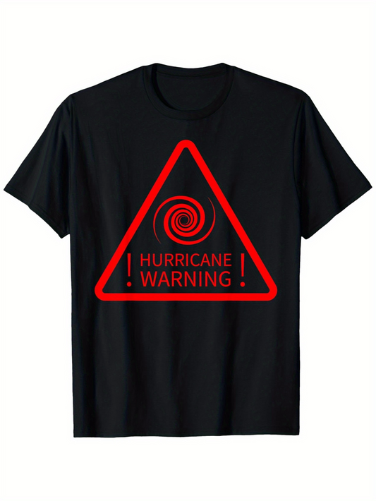 Men's Graphic T-Shirt Hurricane Warning Red Swirl Graphic Inside Bright Danger Triangle