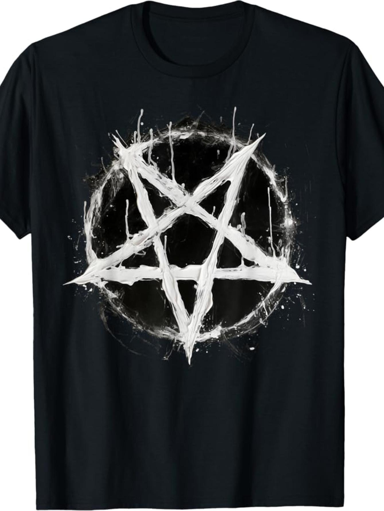 Men's Graphic T-Shirt Grungy Brushstroke Circle With Edgy White Star Symbol
