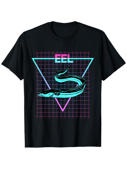 Men's Graphic T-Shirt Eel Retro Neon Grid Triangle With Blue Electric Eel