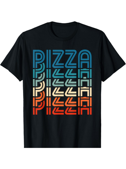 Men's Graphic T-Shirt Retro Gradient Lettering With Repeated Rows Bold Pizza